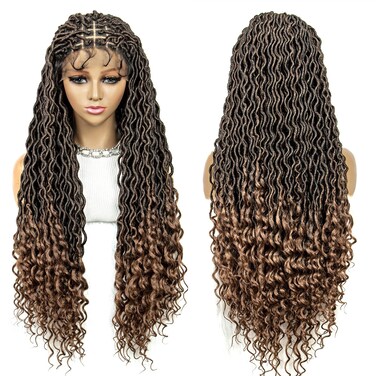 sedittyhair Braided Wigs for Black Women 32 inch Synthetic Lace Front Wig With Baby Hair Braided Wigs Knotless Box Braids Wigs Curly Water Wave Dreadlocks Wigs (1B/30 Color)