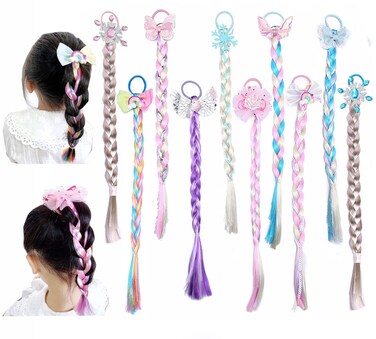 10Pcs Long Braided Wigs Princess Hairpiece Rapunzel Wig Elsa Braid Girls Cosplay Headband Hair Dess up Accessories for Girls Toddler (C)