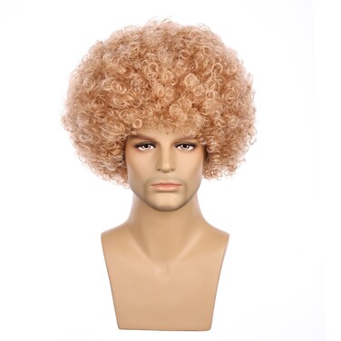 LICATEAT Short Afro Wig for Women Men Kinky Curly 70s 80s cosplay Disco Wig Halloween Hippie Synthetic Clown Wigs (Blonde)
