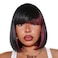 ToyoTress Black Mix Burgundy Bob Wig With Bangs - 12 Inch Short Bob Wig With Bangs For Black Women Daily Costume, Light Yaki Straight Synthetic Hair Wigs (12 Inch, SH/Burg-612H)