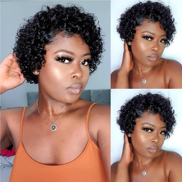 Quantum Love Short Curly Lace Front Wigs Human Hair 13&Atilde;&mdash;1 Pixie Cut Curly Wigs for Black Women Short Human Hair Pixie Cut Wigs HD Lace Front Wig Pre Plucked with Baby Hair Glueless Hair Natural Color