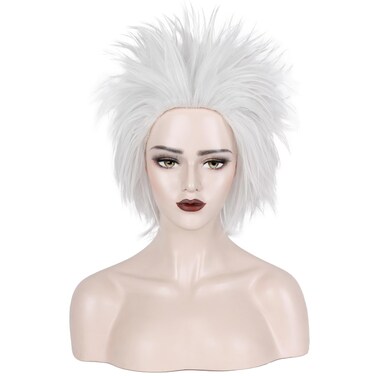 WeKen Silver White Short Layered Cosplay Wig for Men Women Halloween Cosplay Party Crazy Wigs
