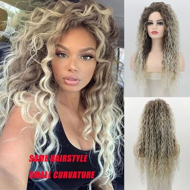 Fencca Long Curly Wigs for Women Ash Blonde Curly Synthetic Wig Mixed Blonde Small Curly Wig Layered Ombre Blonde Daily Party Wig