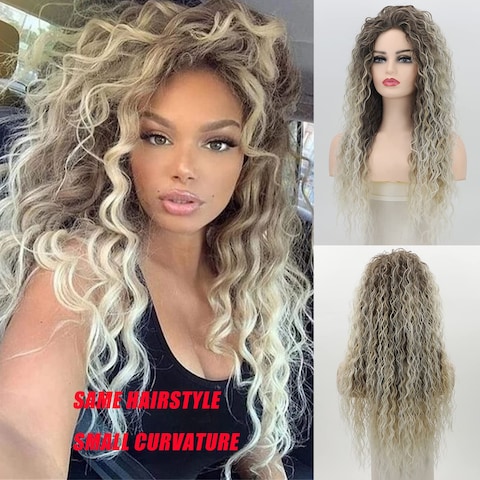 Fencca Long Curly Wigs for Women Ash Blonde Curly Synthetic Wig Mixed Blonde Small Curly Wig Layered Ombre Blonde Daily Party Wig