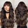 EMMOR Ombre Brown Wigs for Women Long Curly Wigs with Bangs Wave Heat Resistant Synthetic Wigs Soft Natural Looking