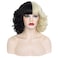 WGPFWIG Short Half Black And Half Blonde Wig 14''Curly Wavy Shoulder Length Pastel Synthetic Cosplay Wig Short Heat Resistant Wig For Halloween Christmas Carnival Party (half black and half blonde)