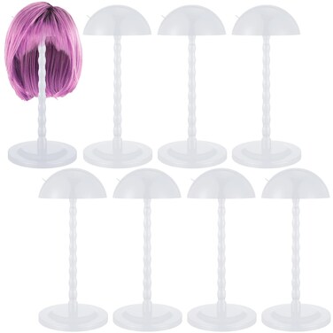8 Pieces Wig Holder Wig Head Stand Wig Stand for Styling, 13.8 Inch Wigs Portable Hat Display Stand Travel Wig Holder for Multiple Wigs Practice Hat DIY Stand Head Stand Non Slip Stable (White)
