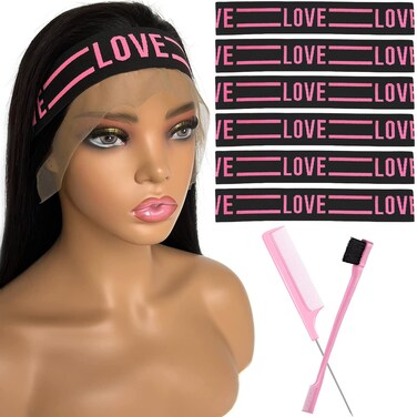 Iraatraa Wig Band, 8 Piece Set Lace Melting Band for Lace Front Wig, Keeps Wigs In Place, Edge Wrap To Lay Edges, Elastic Bands For Wig, Adjustable Size, Comfortable To Use, Black Pink, For Female