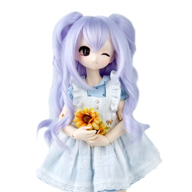 MUZIWIG 1/3 BJD SD Doll Wig for Women Girls, Lavender Pigtails Long Curly Hair Wig for 1/3 BJD Doll Making Hair Heat Resistant Synthetic Wig for HC 8-9 Inch 22-24cm Doll Wig