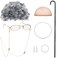 BBTO Old Lady Cosplay Set Grandma Gray Wig for Kids Women Walking Cane Glasses Chain Cords Faux Pearl Bead Necklace