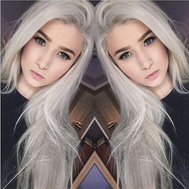 xiweiya Platinum Grey Wigs Long Natural Grey Straight Hair 13 * 3 Lace Wigs For Women Silver Blonde Lace Front Wig Heat Resistant Fiber Hair Middle Parting Wigs for Women Drag Queen Wig 24inch
