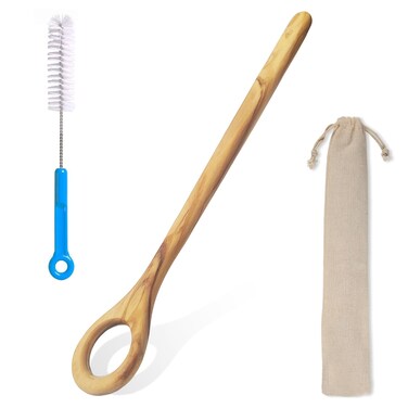 13.5 Inch Danish Dough Whisk with Brash, Wooden Bread Wisking Tool for Mixing Sourdough Whisk Sourdough Wood Stirrer for Pastries, Egg, Pizza (1)