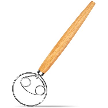 Agttete Danish Dough Whisk Stainless Steel Dough Whisk Dutch Bread Dough Hand Mixer Wooden Handle Kitchen Baking Tools Bread Making Tools and Supplies