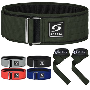 SPORIA Weight Lifting Belt And Straps (Large, Green)