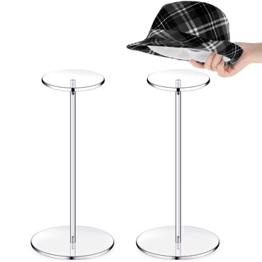 Yookeer Set of 2 Acrylic Hat Stands for Display Clear Hat Stand and Wig Display Rack 12" to 16" Hat Stand for Multiple Hats Cowboy Cowgirl Hat Display Tabletop(14 Inch in Height,Round Bottom)