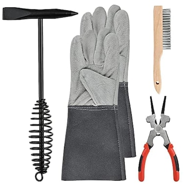Worldity 4 Pcs Welding Slag Removal Tool Set, Full Protective Leather Welding Helmet, Welding Chipping Hammer with Coil Spring Handle, Welding Pliers, Wire Brush, Welding Gloves for Removing Slag