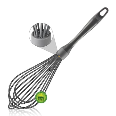 OYV Dishwasher Safe Whisk, Professional Whisks For Cooking Non-Scratch, Stainless Steel &amp; Silicone Wisk, Plastic Rubber Whisk Tool For Nonstick Cookware Pans, Heat Resistant Whisk 12-Inch, Grey.