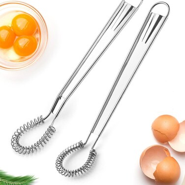 2pcs Egg Beater, Stainless Steel Mini Egg Whisk Beater Mini Spring Coil Whisk Handheld Milk Frother Foamer Foaming Creamy Coffee Mixer Spring Sauce Blender