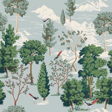 VEELIKE 17.7''x354'' Vintage Forest Wallpaper Peel and Stick Removable Exotic Green Landscape Wallpaper Birds Tropical Wallpaper Self Adhesive Green Wall Mural Contact Paper for Walls Bedroom Bathroom