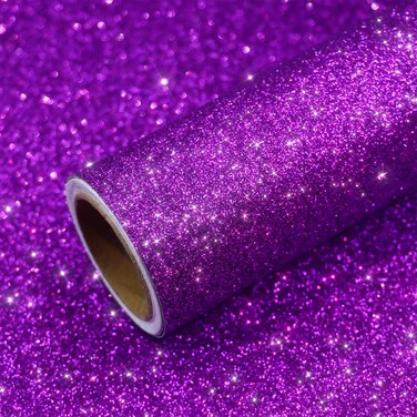 VEELIKE 15.7''x118'' Purple Glitter Wallpaper Stick and Peel for Bedroom Removable Self Adhesive Sparkle Glitter Contact Paper Purple Fabric Wallpaper Roll Decorative for Walls Cabinets Shelf Liners