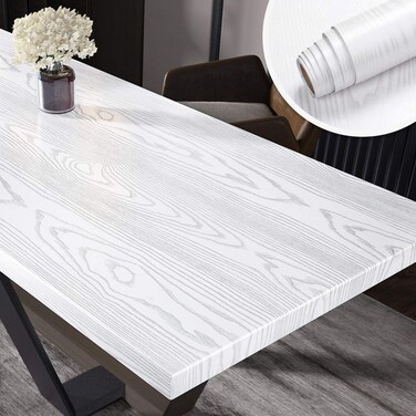 YENHOME Wood Wallpaper Textured Wallpaper Peel and Stick Wall Paper Roll 17.7"X200" Silver White Contact Paper Wood Grain Contact Paper Self Adhesive Wallpaper for Bathroom Wall Counter Top Covers