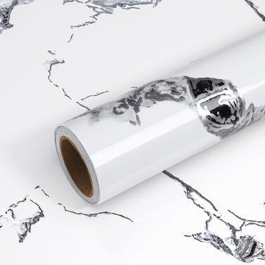 VEELIKE White Marble Contact Paper for Countertops Waterproof Kitchen Countertop Peel and Stick Glossy Marble Wallpaper 15.7''x118'' Self Adhesive Granite Countertop Covering Vinyl for Bathroom Walls