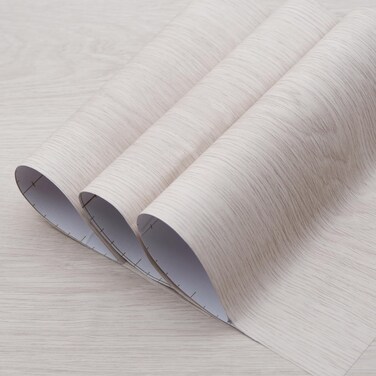 TOTIO 31.5x315inch Extra Wide Oak Wood Wallpaper Peel Stick Beige White Wood Grain Contact Paper Walnut Textured Vinyl Wrap Air Guide Slot Design Matte Thickened Self-Adhesive Waterproof Wall Sticker