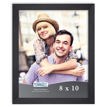 Icona Bay 8x10 Black Picture Frame, Simple Modern Design, Table Top Kickstand and Wall Hanging Hooks Included, Impresia Collection