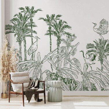 Safari Wallpaper Peel and Stick Tropical Forest Wall Murals 148" W x 98" H Nursery Animal Tiger Cheetah Birds Contect Paper 3D Nature Jungle Mural Wallpaper Art Decor for Bedroom Living Room