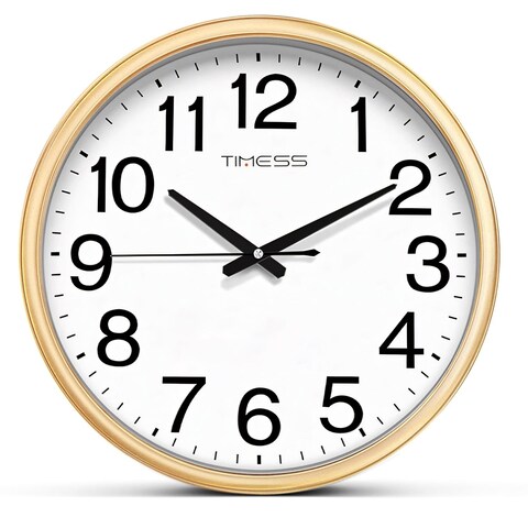 TIMESS Wall Clock, 16 Inch Large Dial Non-Ticking Silent Battery Operated Quality Analog, Ultra-Quiet Movement Quartz, Timeless Stylish Clock, Ideal Modern Home, Office D&Atilde;&copy;cor (Gold)