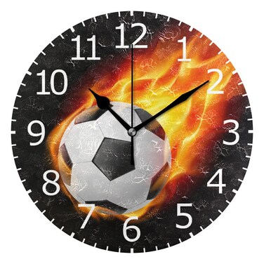 ALAZA Non-Ticking Silent Round Wall Clock, Soccer Ball on Fire Decor Clock for Home School Kitchen Bedroom Living Room