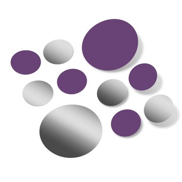 Purple/Metallic Silver Vinyl Wall Stickers - 2 &amp; 4 inch Circles (30 Decals)