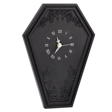 Yakucho Coffin Shape Wall Clock - Gothic Theme Decor Wall Art Decorations - Creepy Movie Plaque,Steampunk Baroque Black Resin,Dark Aesthetics Gifts for All Goth (AA Battery NOT Included)
