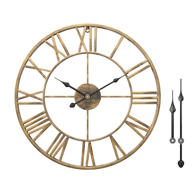 WGWART 20" Large Gold Roman Numeral Wall Clock, Silent Battery Operated Big Metal Decorative Wall Clocks for Living Room Farmhouse