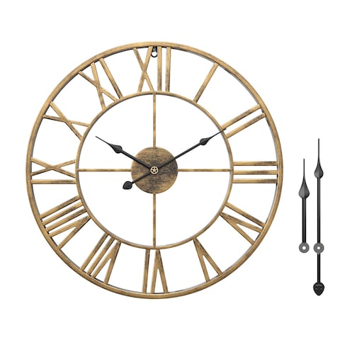 WGWART 20&quot; Large Gold Roman Numeral Wall Clock, Silent Battery Operated Big Metal Decorative Wall Clocks for Living Room Farmhouse