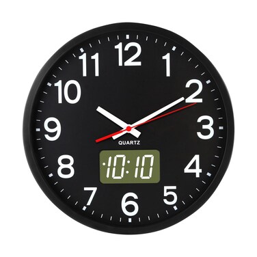 Timegyro Wall Clocks Battery Operated,12'' Silent Wall Clock,Analog and Digital,LED/LCD Digits Display