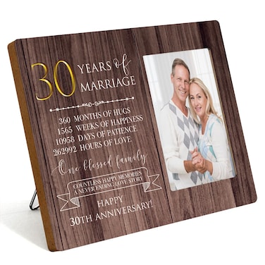30th Anniversary Picture Frame, 30th Wedding Anniversary for Her Him Couple Husband Wife, Happy 30th Wedding Anniversary Decorations for Wall Desk Tabletop Shelf, 30 Years Wedding Gift Ideas