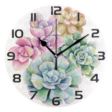 ALAZA Wall Clock Cactus Rainbow Succulent Floral Silent Non Ticking 9.84 inch /10 inch Acrylic Quartz Battery Operated Clock Decor for Living Room, Home, Office