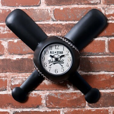 AOROTOE Baseball Wall Clock Baseball Gifts for Boys Metal BatFor Boys Room Bedroom Decor Cool Sports Stuff Black 14&Atilde;&mdash;12.7 Inches