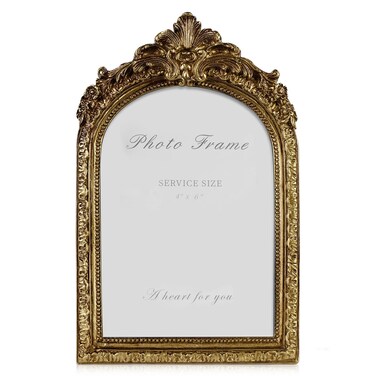 VAN GOGH ART 4x6 Picture Frame, Gold Ornate Resin Photo Frame with Plexiglass Front for Tabletop and Wall Mounting, Antique Picture Frames Photo Gallery for Home Office Decor