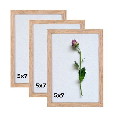 Atryinous 5x7 Picture Frame Set of 3, Solid Oak Wooden Photo Frames with Plexi-glass, for Tabletop Display or Wall Hanging Collage.