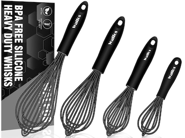 Silicone Whisk Set, Walfos 8.5''+10''+12'' Balloon Whisk and 6.7'' Mini Whisk Set for Blending Beating Stirring and Kitchen Cooking&iuml;&frac14;&circ;Black&iuml;&frac14;&permil;