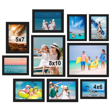BESCRCL 10 Pack Picture Frames Collage Wall Decor, Gallery Wall Frame Set for Tabletop or Wall Mounting Display, Multi Size with Two 8x10, Four 5x7, and Four 4x6 Photo Frames, Black