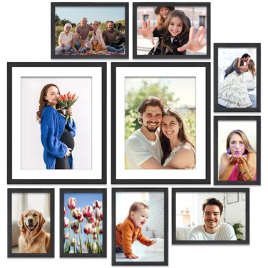 Icona Bay Combo-Sizes Black Picture Frames Set - 10 PC (Four 4x6, Four 5x7, Two 8x10), Noble Collection Multi-Pack, Modern Professional Design for Wall Gallery