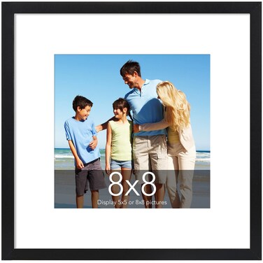 TWING 8x8 Picture Frames,Black Picture Frames Display Pictures 5x5 with Mat or 8x8 Without Mat,Square Picture Frame Collage for Wall Decor Mounting or Tabletop, Ideal Gift to Family and Friends,1 Pack