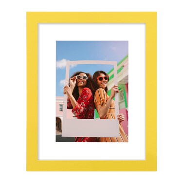 Vittanly 8x10 Picture Frame, Engineered Wood with Shatter Resistant Plexiglass, Display Pictures 5x7 with Mat or 8x10 without Mat, Photo Frame for Wall or Table Top Display, Yellow, 1 Pack