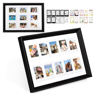 WOGOZAN Mini 3 Inch Film Photo Frame for Fuji Polaroid Instax Mini 12/11/99/EVO Instant Camera, Wooden Frame Holds 2.2x3.4 Inches 10 Photos with Sticker for Wall &amp; Tabletop Display (Only One)(Black)