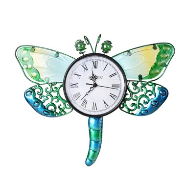 MUMTOP Indoor Outdoor Wall Clock Dragonfly Waterproof Wall-Mounted Clock for Patio Home Living Room Bedroom