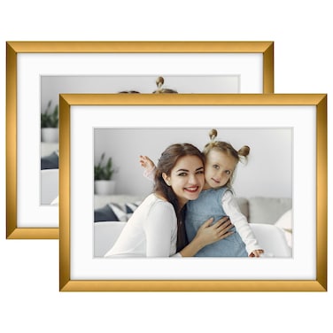 Golden State Art - 5x7 Aluminum Picture Frame - with Mat for 4x6 Photo or Without Mat for 5 x 7 Photo - Real Glass Cover - Simple and Elegant Decor for Wall Mounting - 2 Pack - Bronze