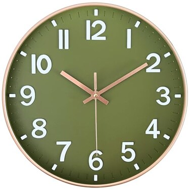 AIRUIFU Wall Clock,12 Inch Silent Non Ticking Wall Clocks Battery Operated -Analog Clock for Office, Home, Kitchen, Bedroom, Living Room Decorative(Olive Green)